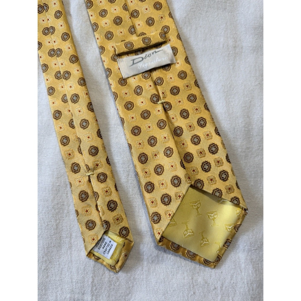 Dion Signature Yellow Gold Medallion Woven Jacquard Italian Fabric 100% Silk Tie